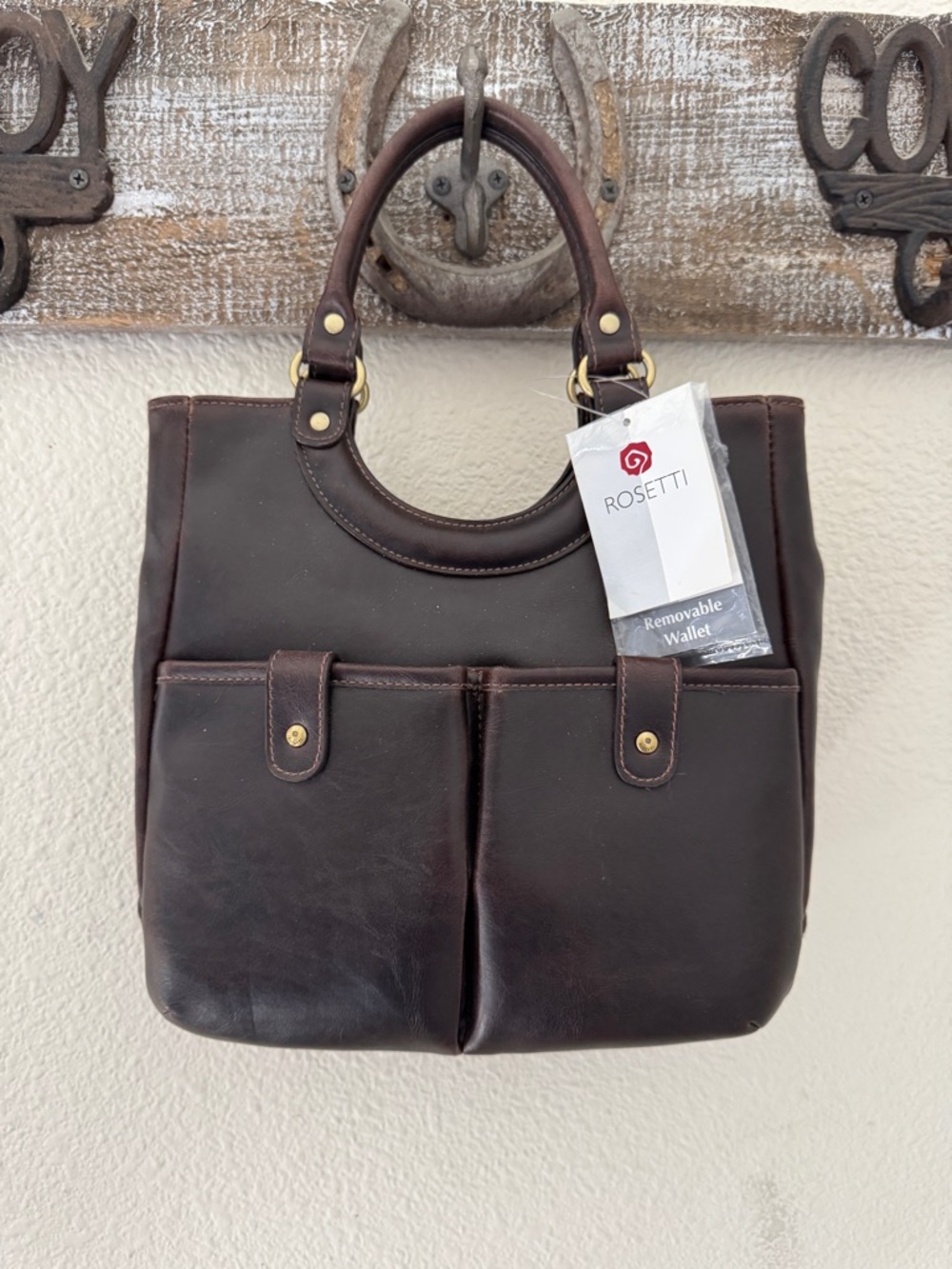 NWT Rosetti Dark Brown Leather Shoulder Bag with Front Pockets